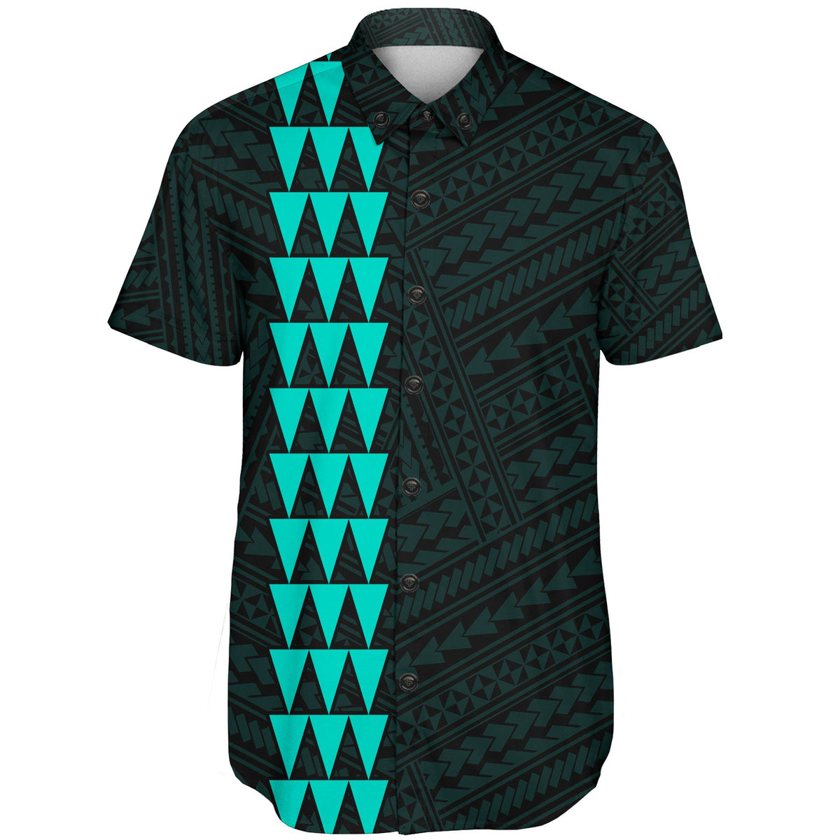 Hawaii Kakau Polynesian Hammerhead Shark Short Sleeve Shirt - Turquoise - Polynesian Pride