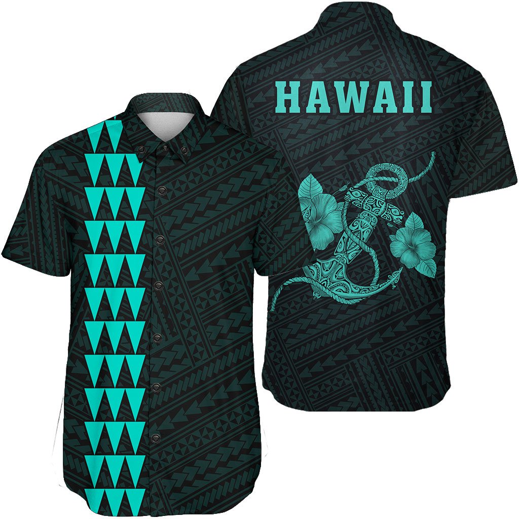 Hawaii Kakau Polynesian Anchor Short Sleeve Shirt - Turquoise Unisex Turquosie - Polynesian Pride