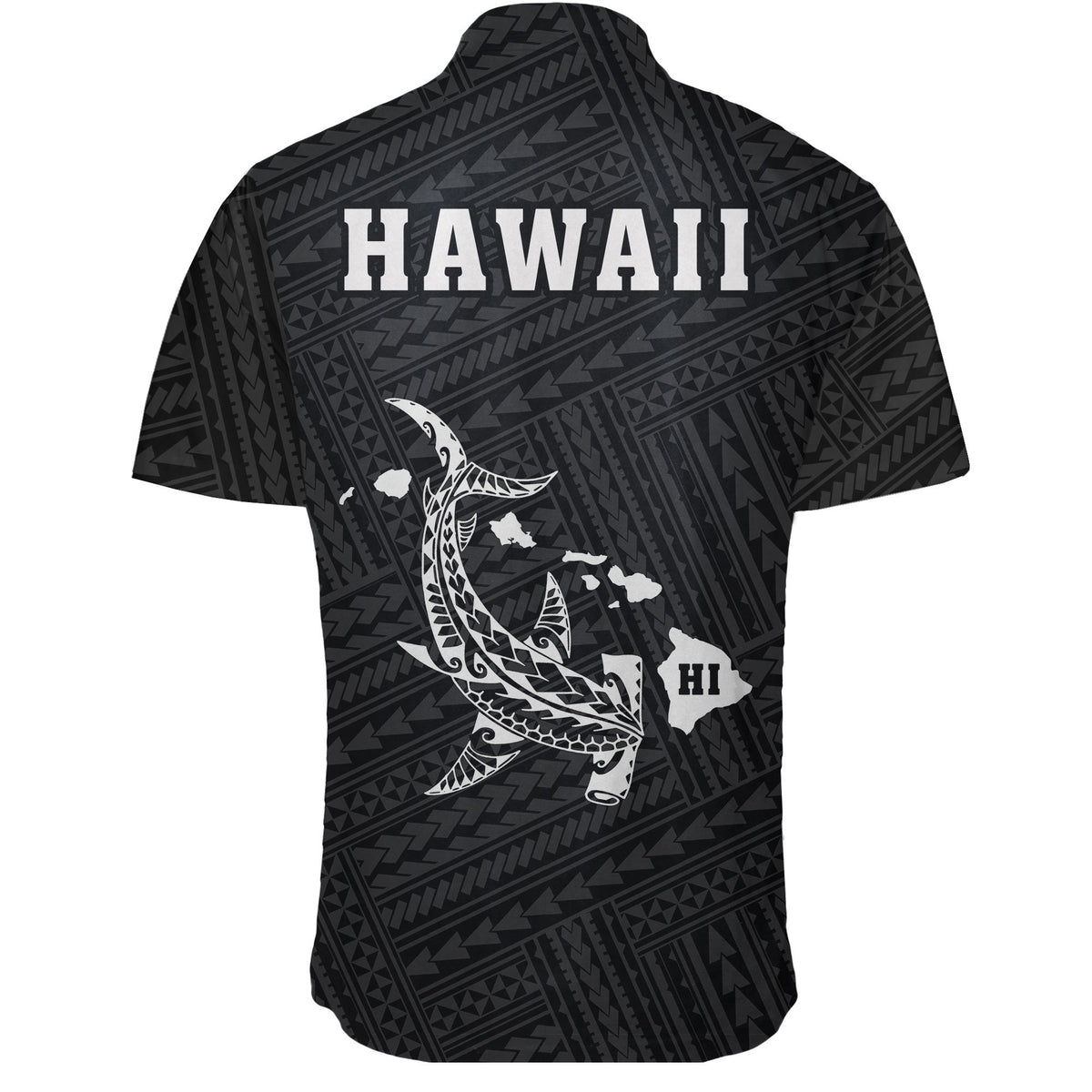 Hawaii Kakau Polynesian Hammerhead Shark Short Sleeve Shirt - White - Polynesian Pride