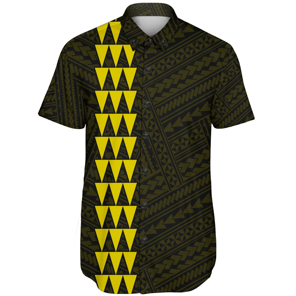Hawaii Kakau Polynesian Coat Of Arms Short Sleeve Shirt - Yellow - Polynesian Pride