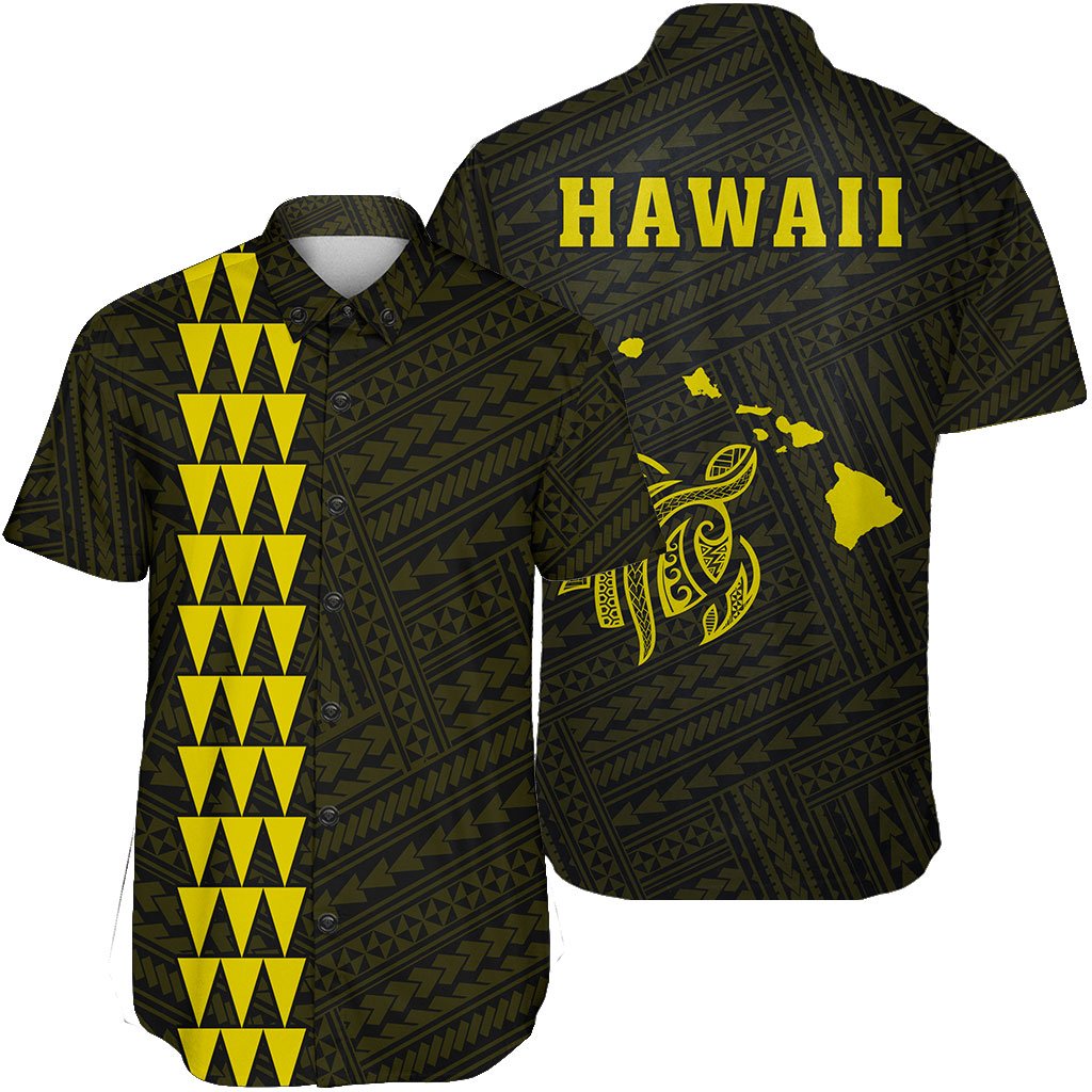 Hawaii Kakau Polynesian Turtle Map Short Sleeve Shirt - Yellow Unisex Yellow - Polynesian Pride