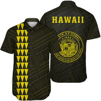 Hawaii Kakau Polynesian Coat Of Arms Short Sleeve Shirt - Yellow Unisex Yellow - Polynesian Pride