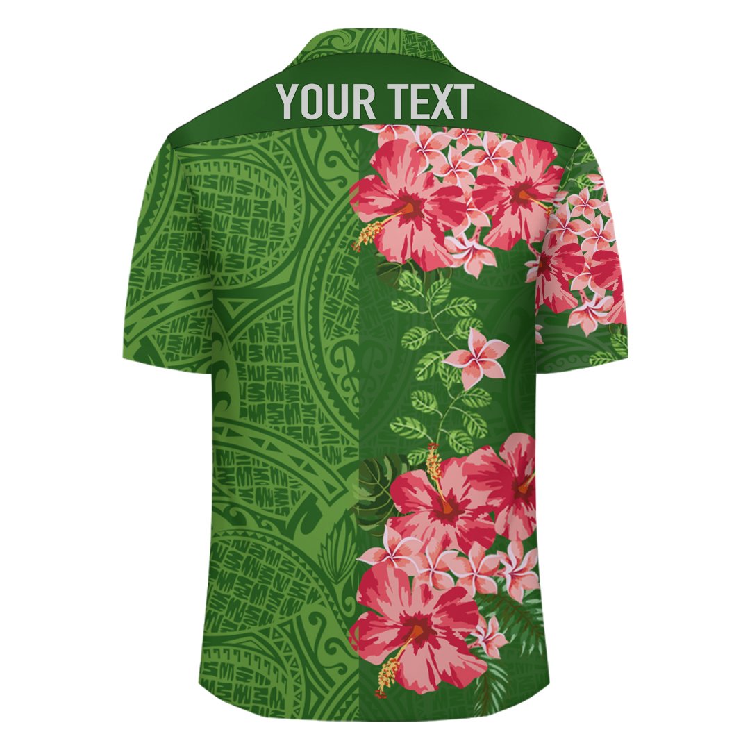 (Personalized) Hibiscus Flowers Polynesian - Hawaiian Shirt - Green - Curtis Style - Polynesian Pride