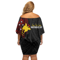 Personalised Papua New Guinea 47th Independence Off Shoulder Short Dress Tribal Turtle LT7 - Polynesian Pride