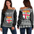 Fiji Custom Personalised Women's Off Shoulder Sweater - Tapa Pattern Sport Style Black - Polynesian Pride