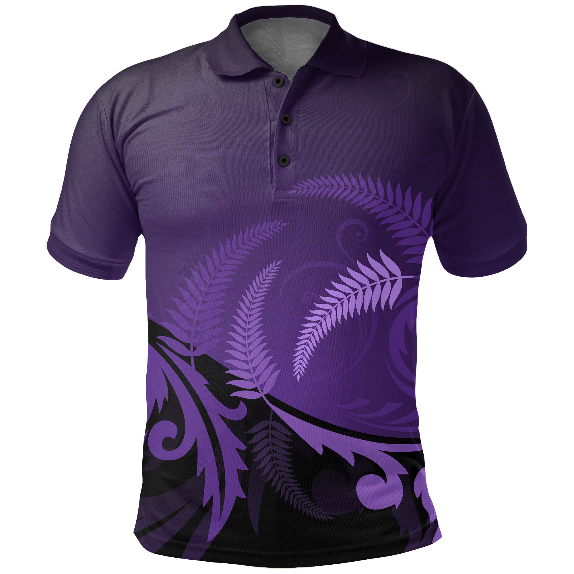 New Zealand Maori Polo Shirt Silver Fern Purple Unisex Black - Polynesian Pride