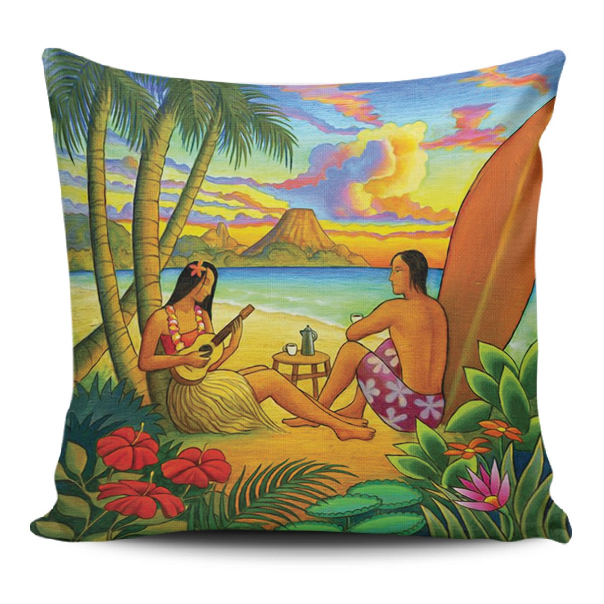 Sing A Song On A Beach Pillow Covers One Size Zippered Pillow Case 18"x18"(Twin Sides) Black - Polynesian Pride