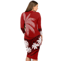 Fiji Day Long Sleeves Bodycon Dress Flying Fijians Masi Kesa Style - Red LT7 - Polynesian Pride