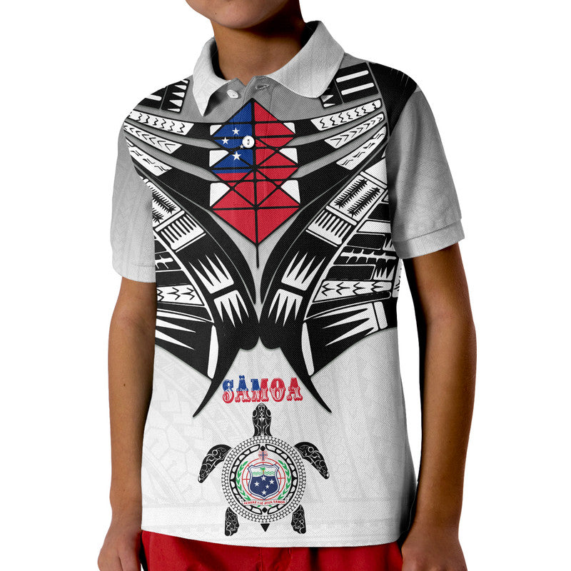 Custom Samoa Black Saturday Polo Shirt Visual Arts LT9 Kid White - Polynesian Pride