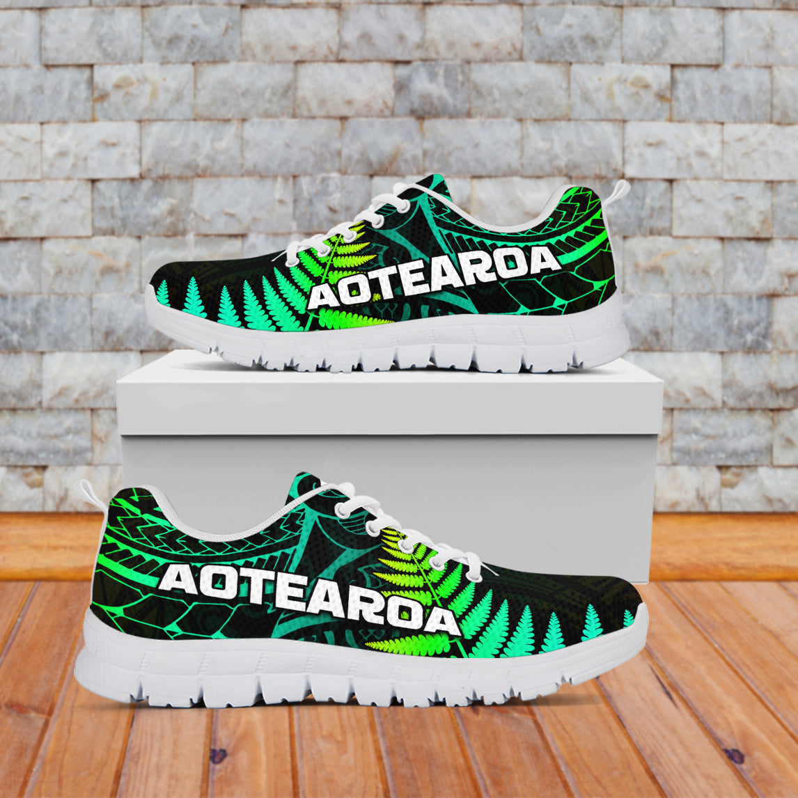 Aotearoa Fern Sneakers New Zealand Hei Tiki Green Style LT13 White - Polynesian Pride