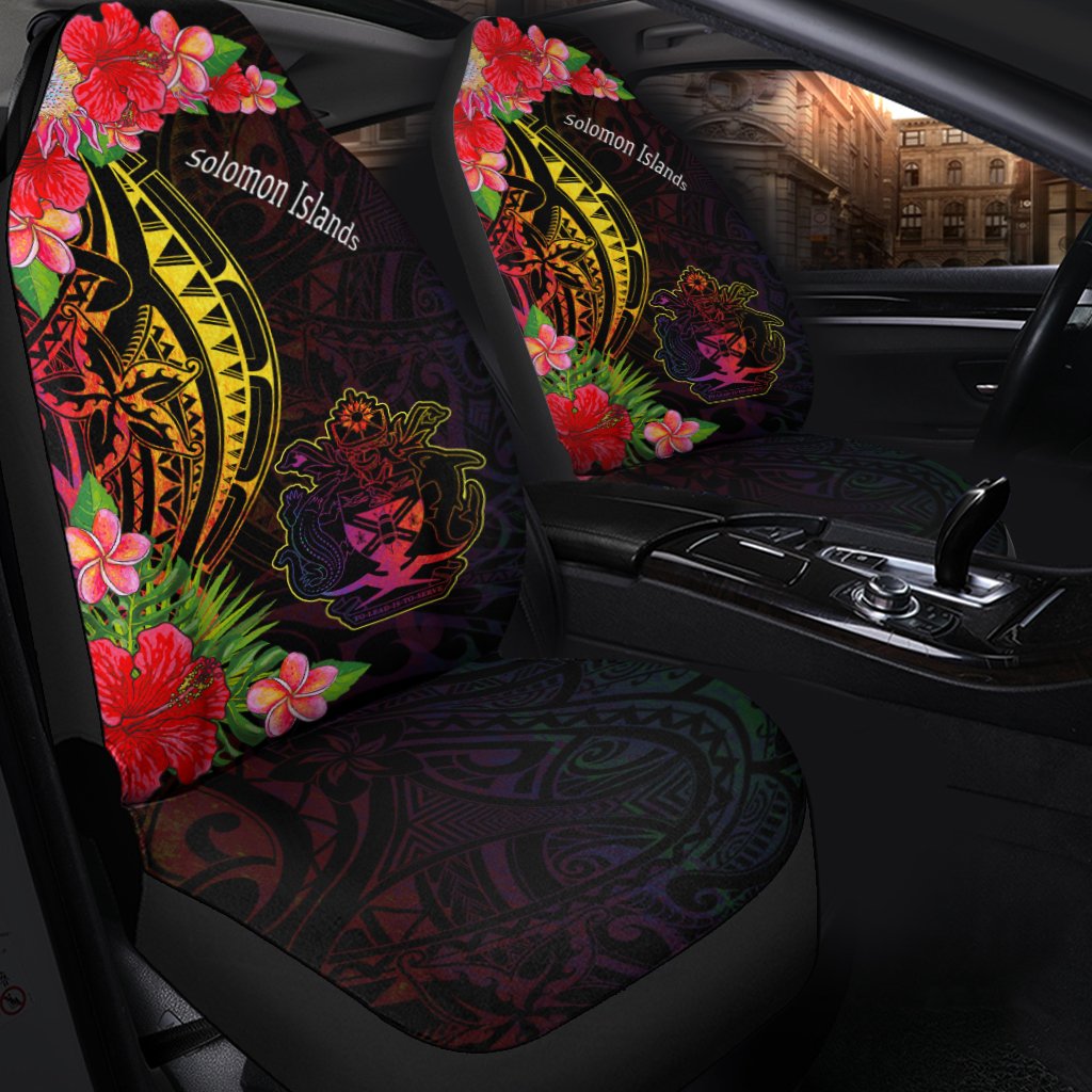 Solomon Islands Car Seat Cover - Tropical Hippie Style Universal Fit Black - Polynesian Pride