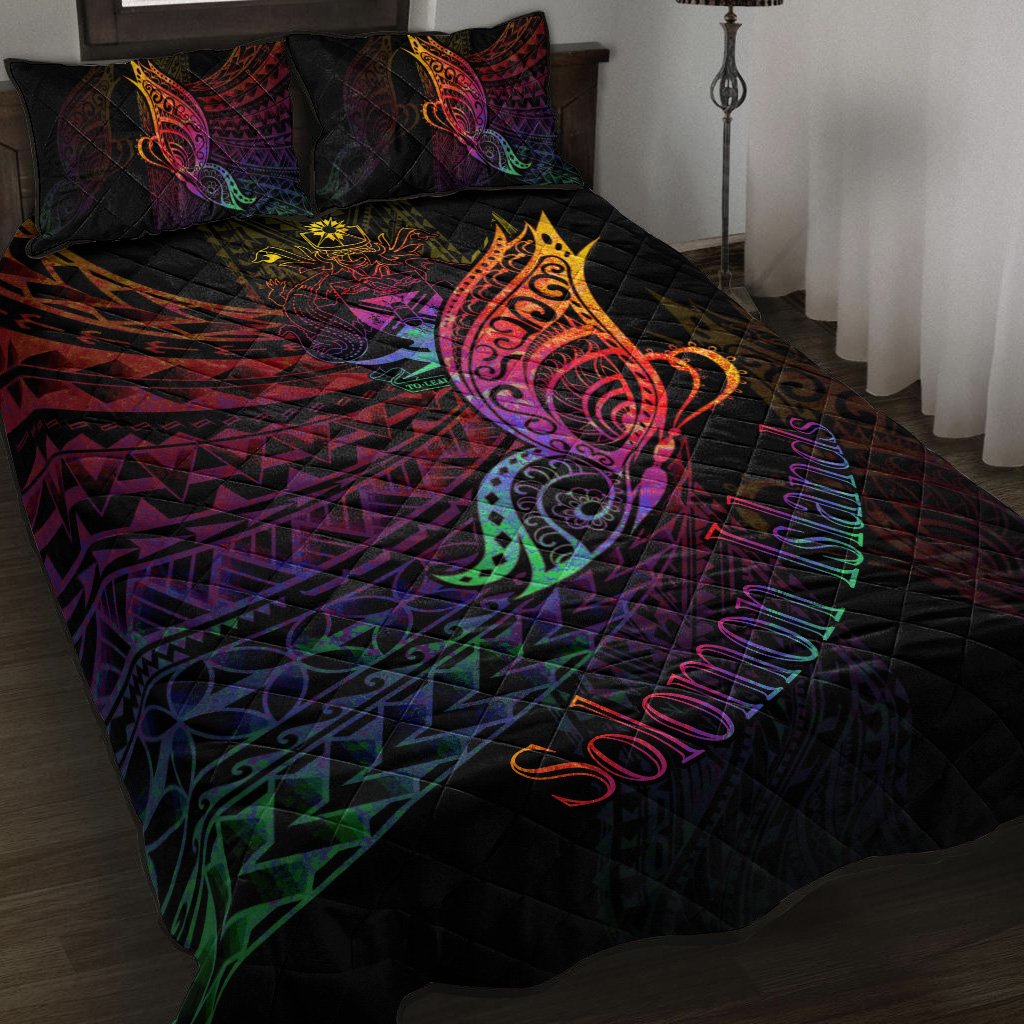 Solomon Islands Quilt Bed Set - Butterfly Polynesian Style Black - Polynesian Pride