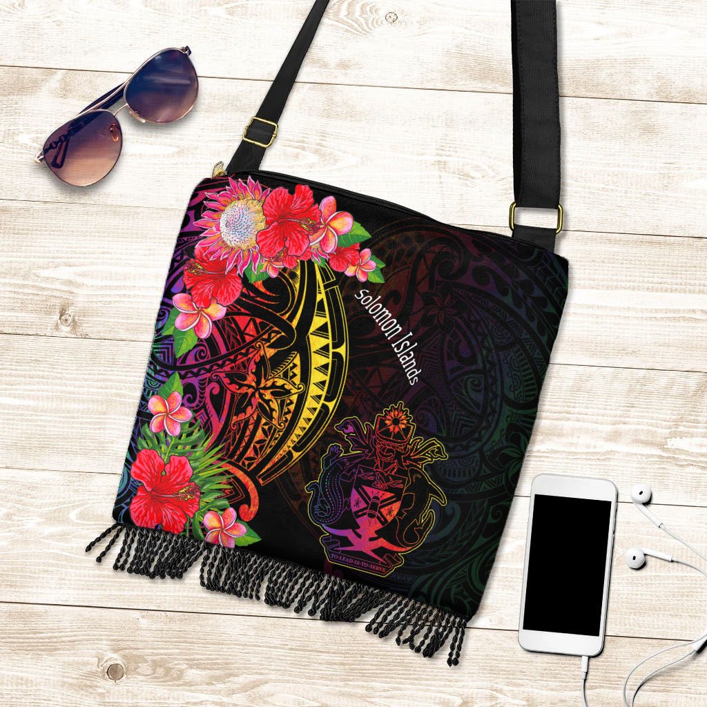 Solomon Islands Boho Handbag - Tropical Hippie Style One Size Boho Handbag Black - Polynesian Pride