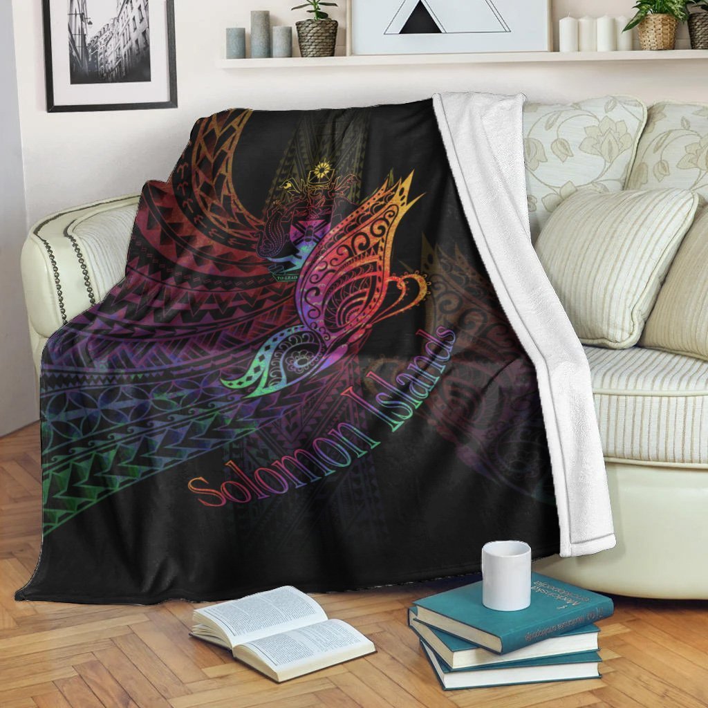 Solomon Islands Premium Blanket - Butterfly Polynesian Style White - Polynesian Pride