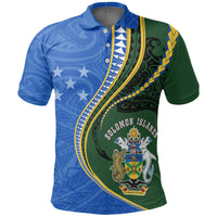 Solomon Islands Polo T Shirt Solomon Isla Flag Coat Of Arms Kanaloa Tatau Gen SI K7 Unisex Blue - Polynesian Pride