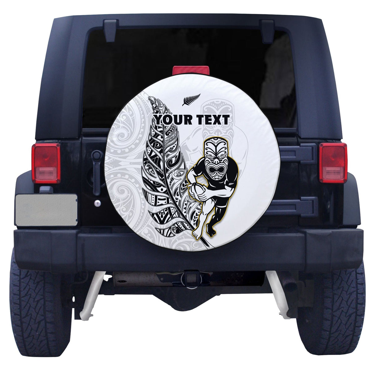 (Custom Personalised) New Zealand Silver Fern Rugby Spare Tire Cover All Black Maori Version White LT14 - Polynesian Pride