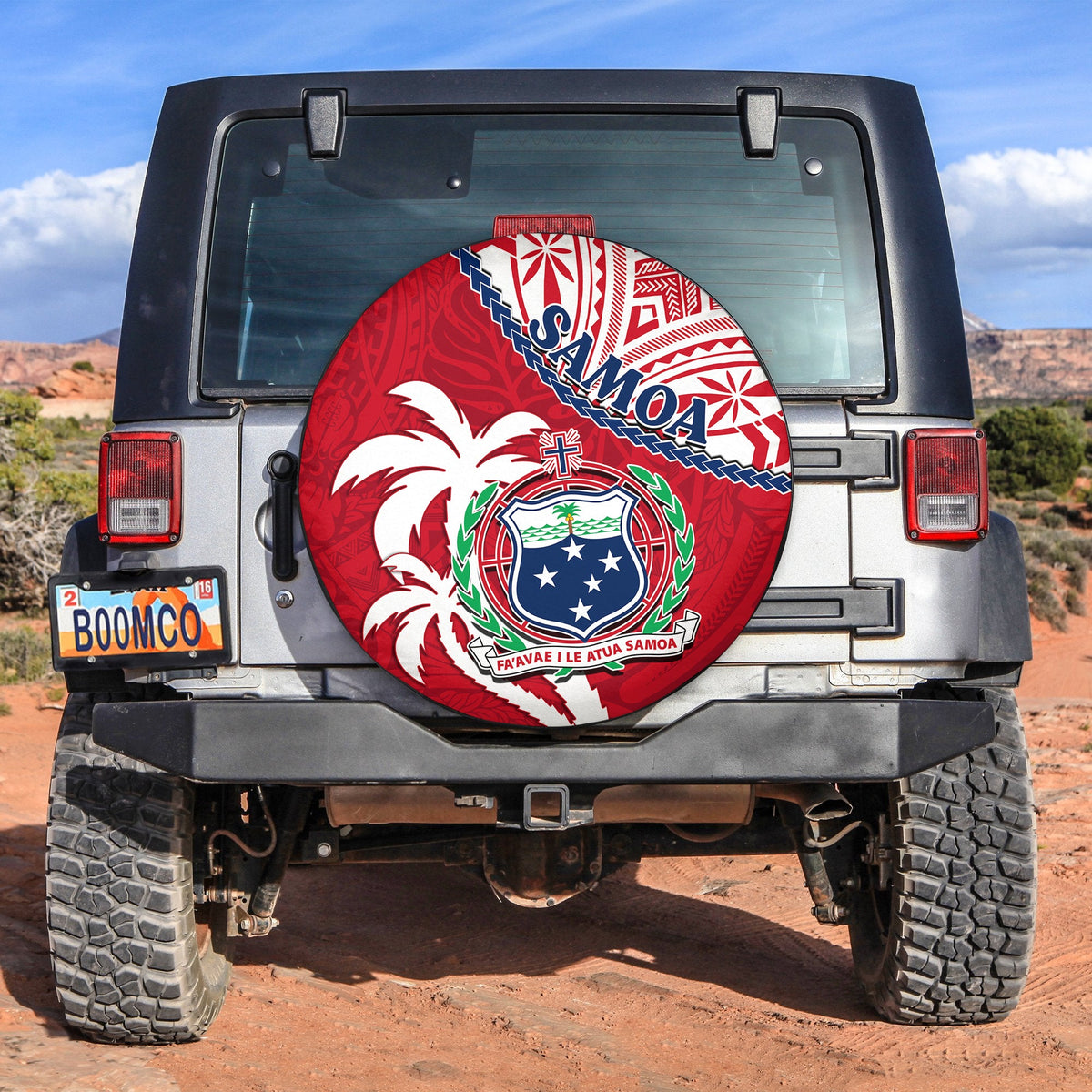 Samoa Spare Tire Cover Samoan Coat Of Arms With Coconut Red Style LT14 Red - Polynesian Pride
