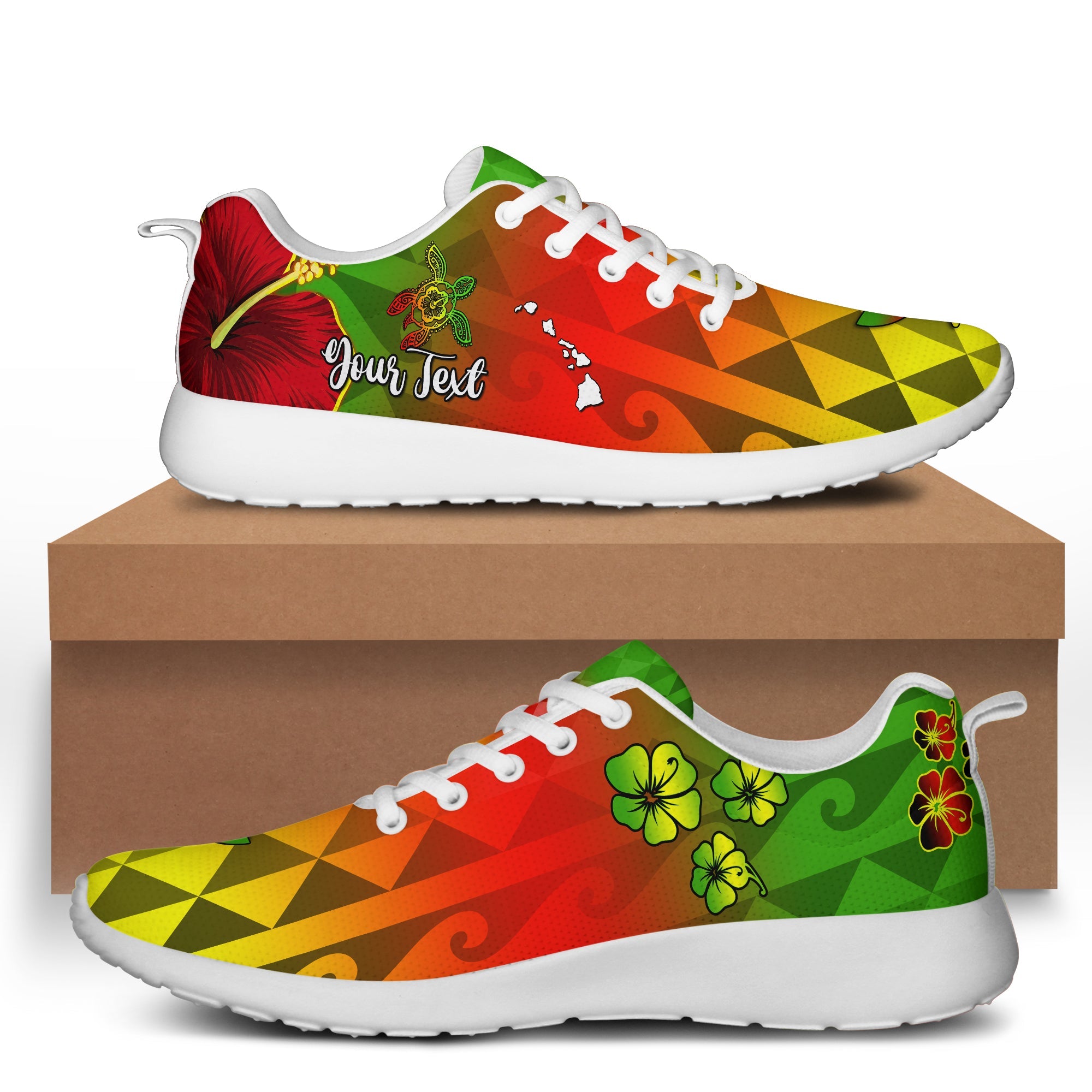 (Custom Personalised) Hawaii Flowers Sporty Sneakers Color Tribal Pattern Hawaiian LT13 White - Polynesian Pride