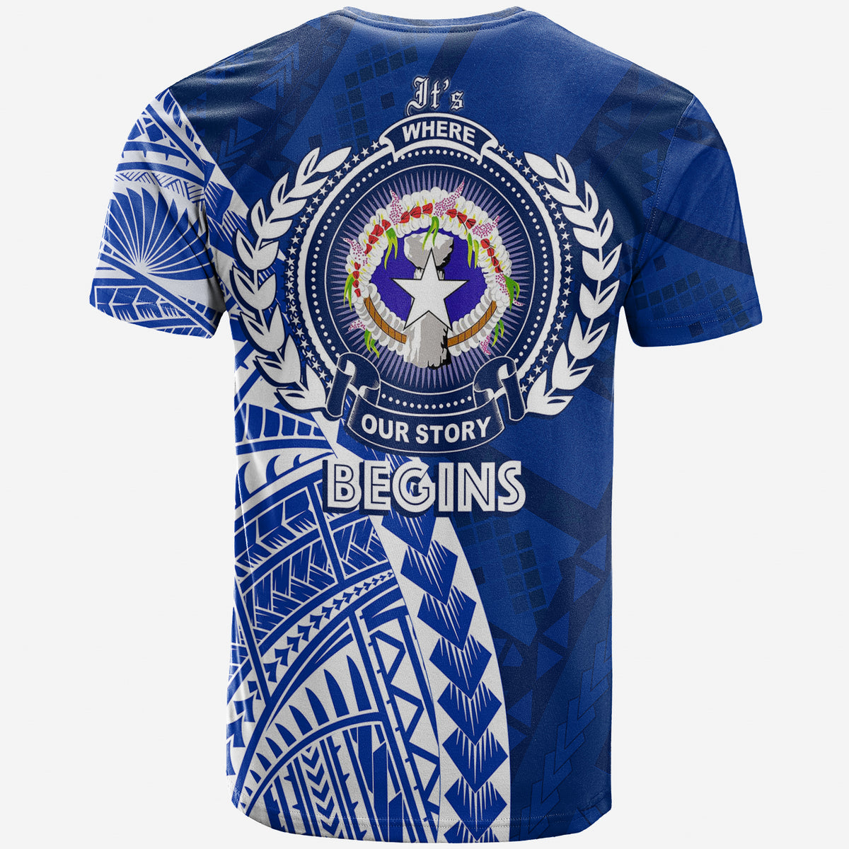 North Mariana Our Story Begins Geometrical Polynesian Pattern T Shirt LT7 - Polynesian Pride