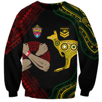 Personalised Aussie Kangaroos Mix Mate Maa Tonga Sweatshirt Aboriginal with Kupesi LT7 Unisex Black - Polynesian Pride