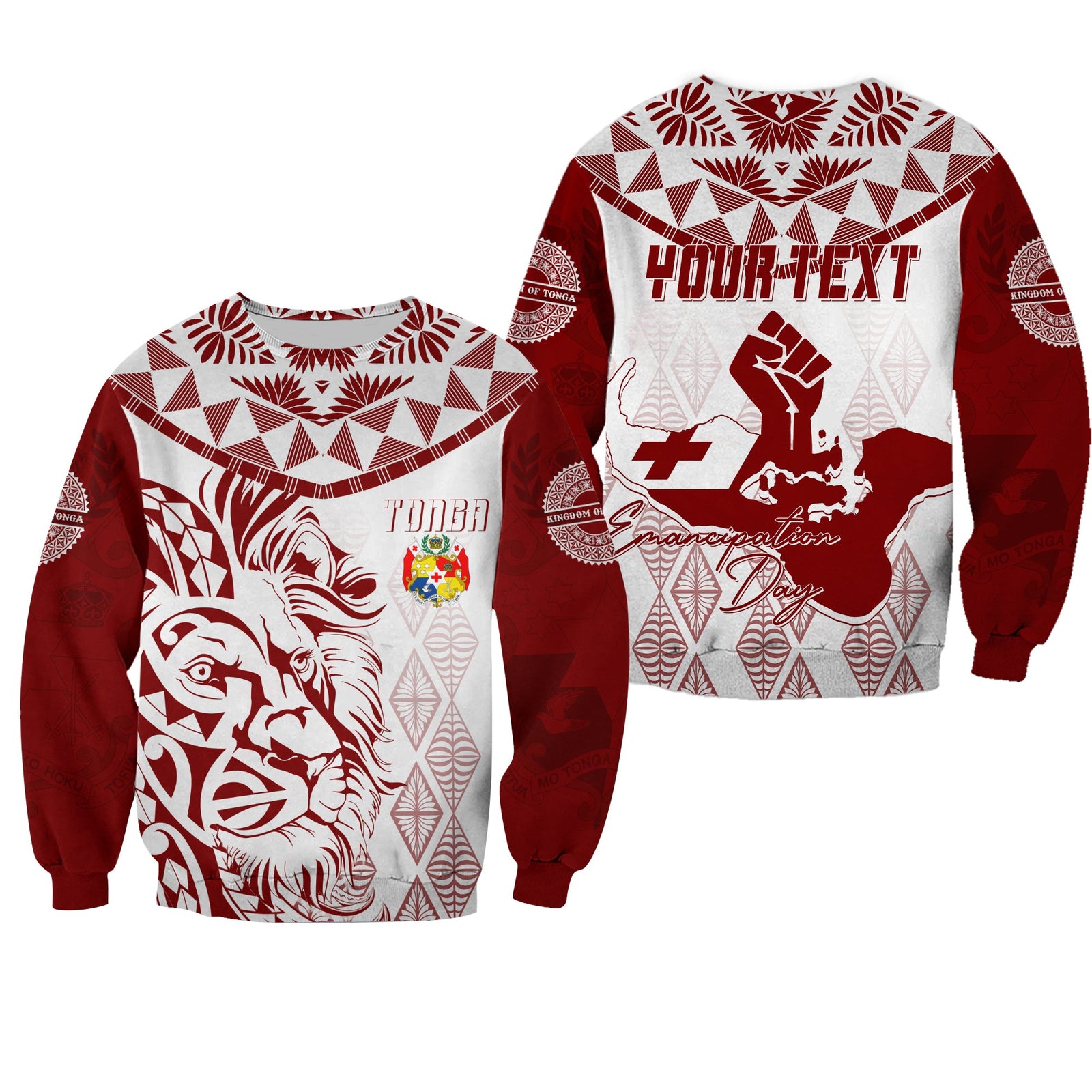 Tonga Personalised Sweatshirt Emancipation Day Lion Style LT7 Unisex White - Polynesian Pride