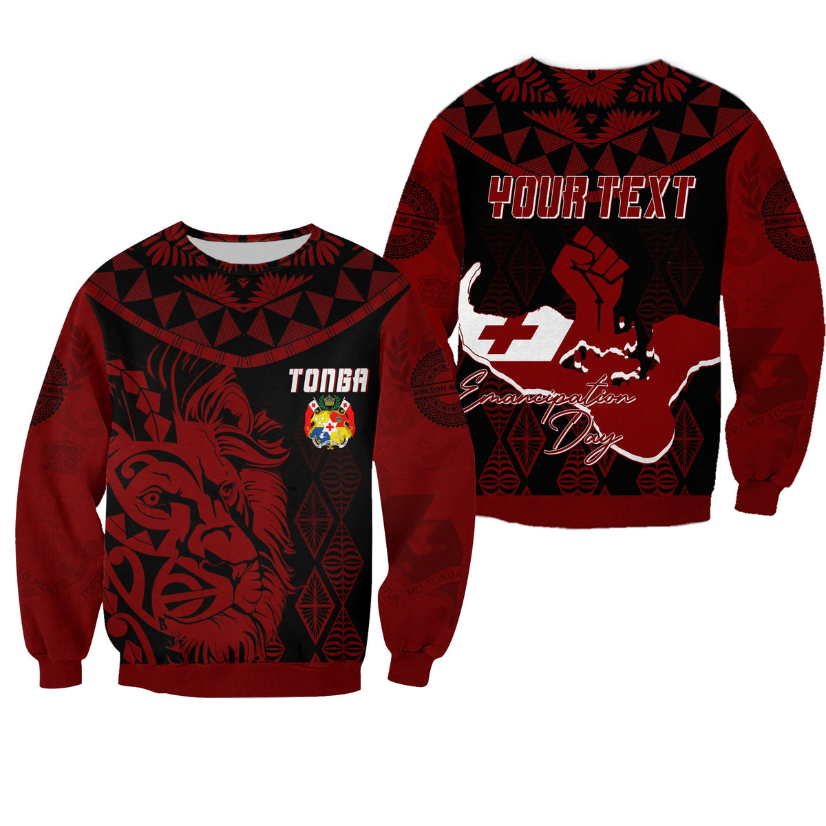 Tonga Personalised Sweatshirt Emancipation Day Lion Style - Black LT7 Unisex Black - Polynesian Pride