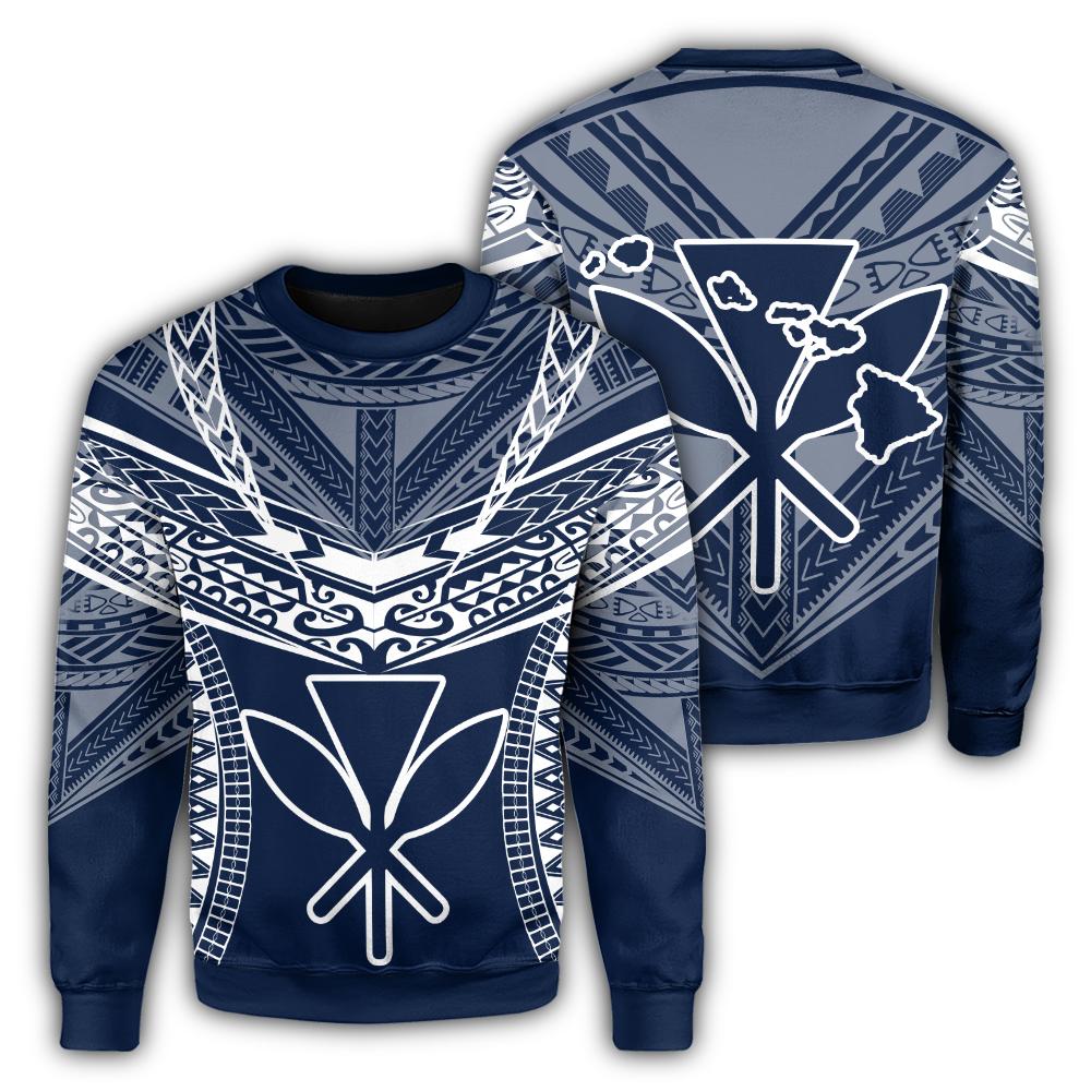 Hawaiian Kanaka Map Football Jersey Sweatshirt - Blue And White - Roger Style - AH Unisex Blue - Polynesian Pride