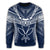 Hawaiian Kanaka Map Football Jersey Sweatshirt - Blue And White - Roger Style - AH - Polynesian Pride