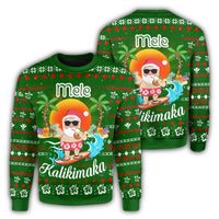 Hawaiian Santa Claus Mele Kalikimaka Christmas Sweatshirt - Green - Aviv Style - AH Unisex Green - Polynesian Pride