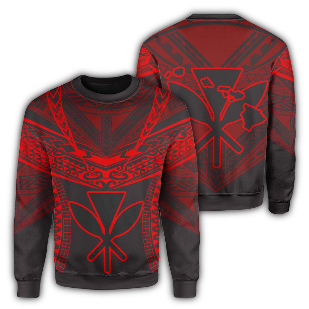 Hawaiian Kanaka Map Football Jersey Sweatshirt - Grey And Red - Roger Style - AH Unisex Grey - Polynesian Pride