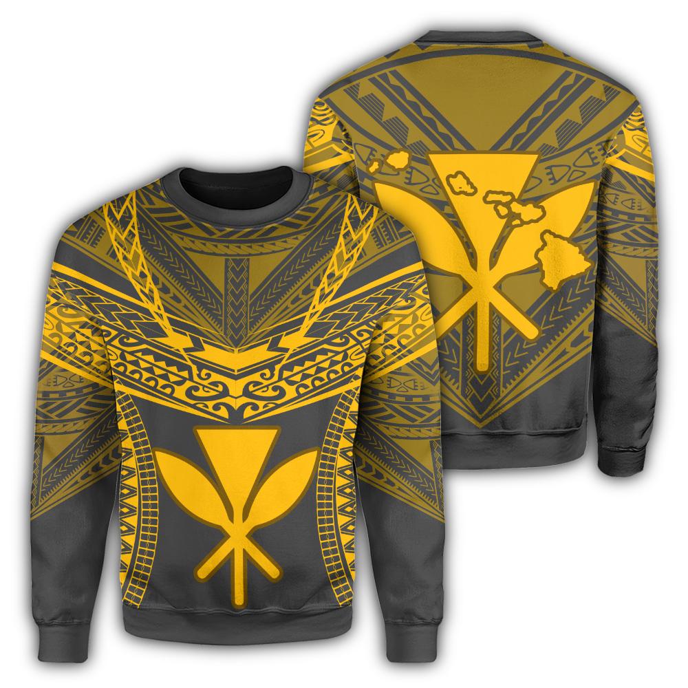 Hawaiian Kanaka Map Football Jersey Sweatshirt - Grey And Yellow - Roger Style - AH Unisex Grey - Polynesian Pride