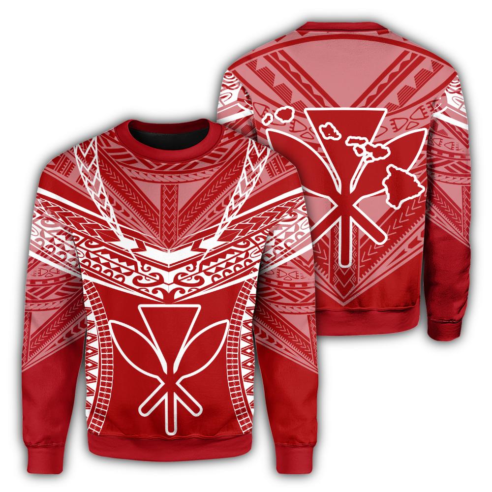 Hawaiian Kanaka Map Football Jersey Sweatshirt - Red And White - Roger Style - AH Unisex Red - Polynesian Pride