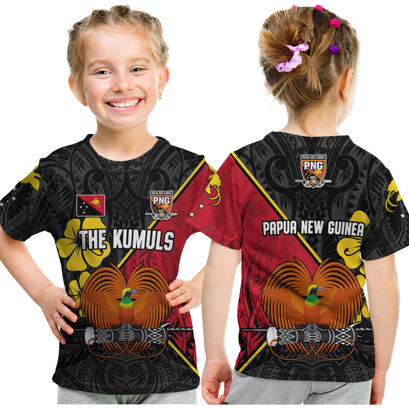 The Kumuls PNG T Shirt KID Papua New Guinea Polynesian Dynamic Style Black LT14 - Polynesian Pride