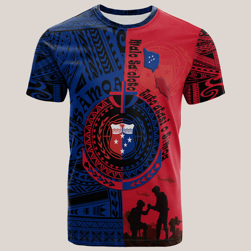 Samoa Independence Day T Shirt Military Polynesian Pattern LT9 Adult Blue - Red - Polynesian Pride
