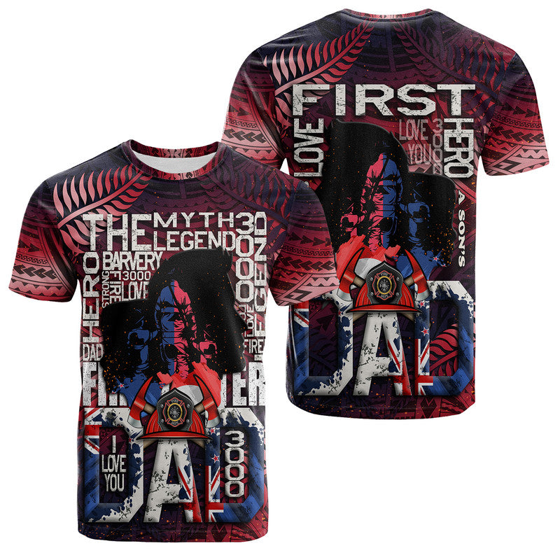 Fathers Day New Zealand Firefighter Dad T Shirt Maori Pattern Style LT9 - Polynesian Pride