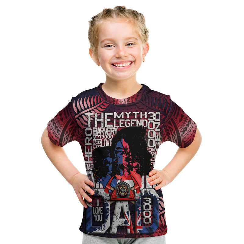 Fathers Day New Zealand Firefighter Dad T Shirt Maori Pattern Style LT9 Kid Red - Polynesian Pride