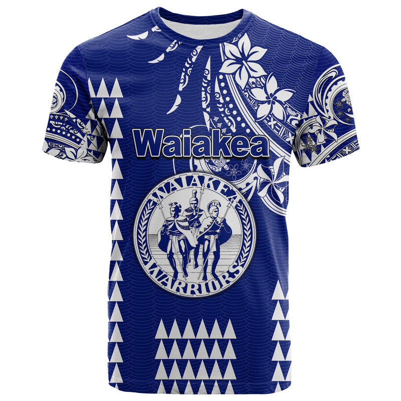 Custom Hawaii High School Waiakea T Shirt Mix Kakau LT6 Blue - Polynesian Pride