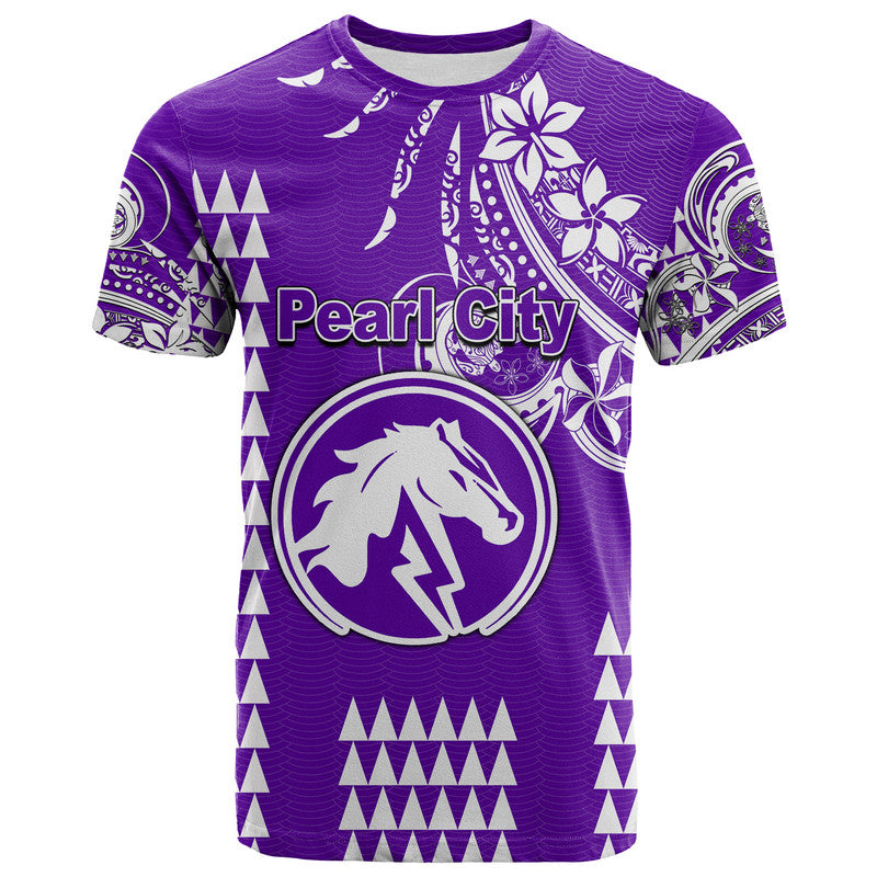 Custom Hawaii High School Pearl City T Shirt Mix Kakau LT6 Purple - Polynesian Pride