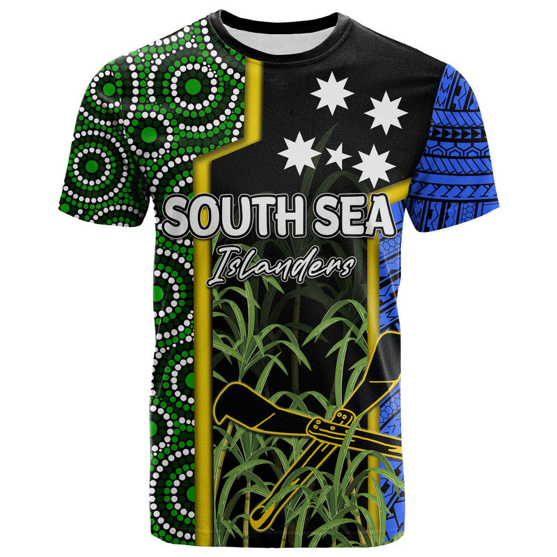 Custom South Sea Islanders Flag Style T Shirt Kanaka LT6 Black - Polynesian Pride