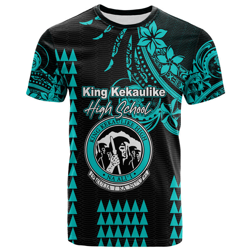 Custom Hawaii High School King Kekaulike T Shirt Mix Kakau LT6 Teal - Polynesian Pride