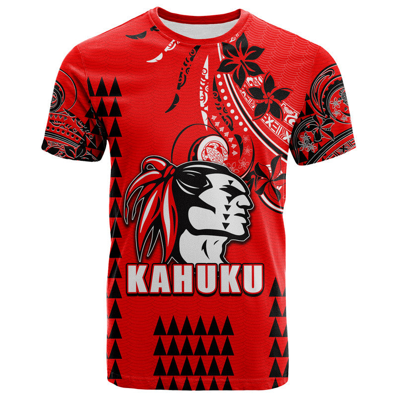 Custom Hawaii High School Kahuku T Shirt Mix Kakau LT6 Red - Polynesian Pride