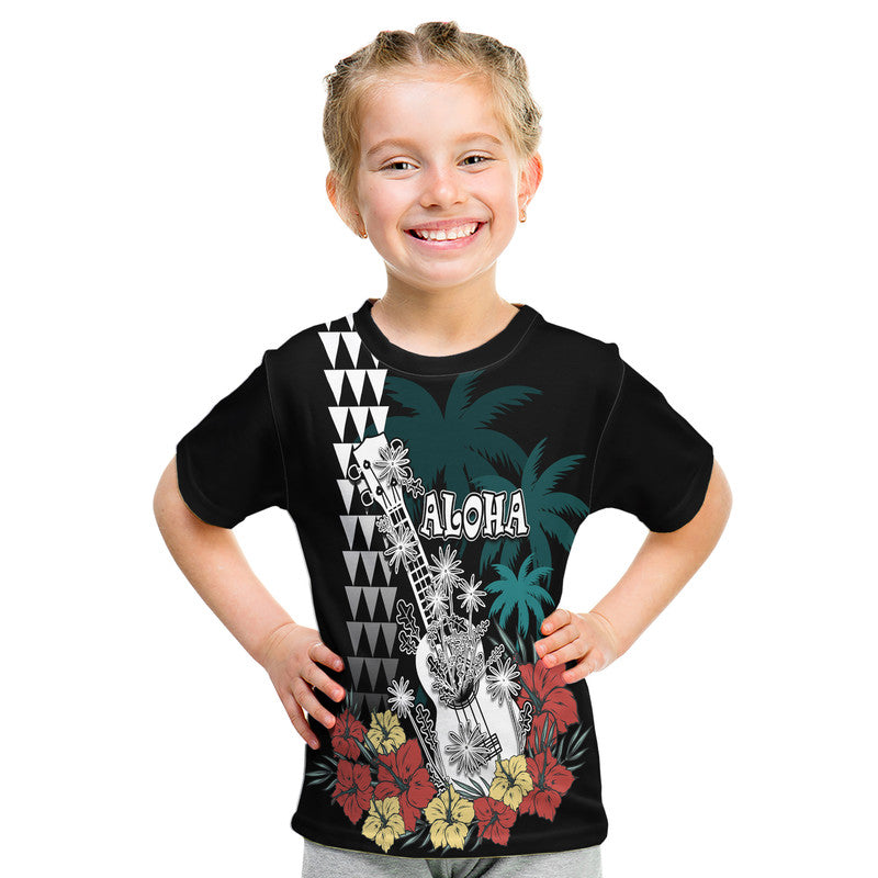Custom Hawaii Ukulele Mix Hibiscus and Coconut Tree T Shirt Aloha Vintage Black Version LT9 - Polynesian Pride