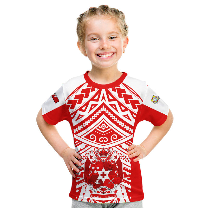 Tonga Rugby Sevens Kid T Shirt Coat of Arms Tribal Polynesian Pattern LT9 Youth XL Size14 - Polynesian Pride