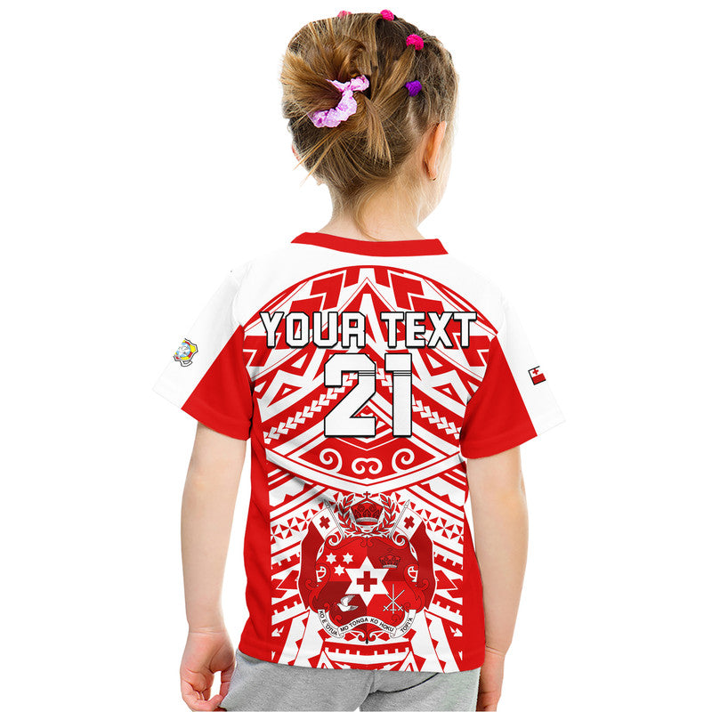 (Custom Text And Number) Tonga Rugby Sevens Kid T Shirt Coat of Arms Tribal Polynesian Pattern LT9 - Polynesian Pride