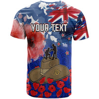 Custom New Zealand ANZAC Day T Shirt Grunge Aotearoa Flag and Red Poppy LT9 - Polynesian Pride