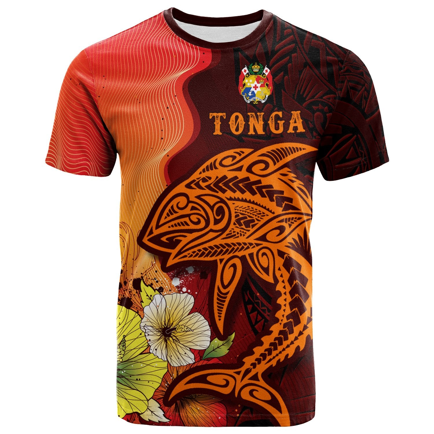 Tonga T Shirt Tribal Tuna Fish Unisex Orange - Polynesian Pride