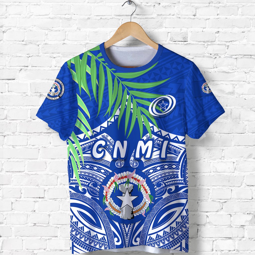 Northern Mariana Islands Rugby T Shirt Coconut Leaves CNMI Unisex Blue - Polynesian Pride