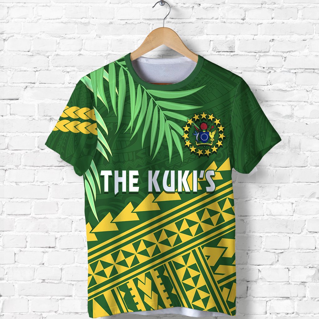 Cook Islands Rugby T Shirt Coconut Leaves The Kukis Unisex Green - Polynesian Pride