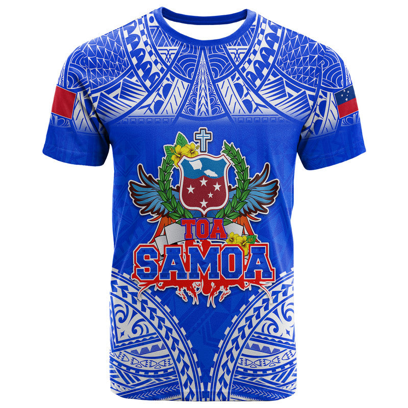 Toa Samoa Polynesian Rugby T Shirt Samoan Flag Blue Color LT9 Blue - Polynesian Pride