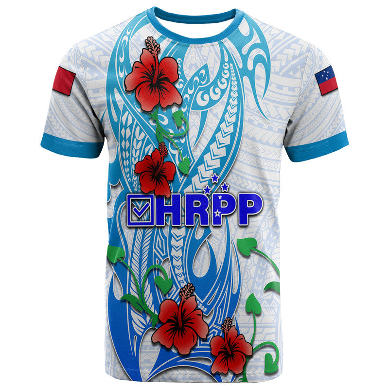 Special Samoa HRPP Party T Shirt Tribal Samoan Hibiscus Design LT9 Blue - Polynesian Pride